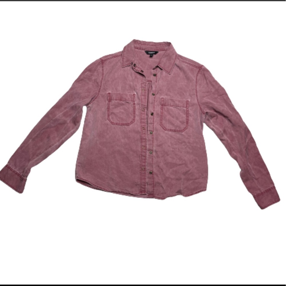 Women’s Express Red Denim Button Down Long Sleeve Shirt XS